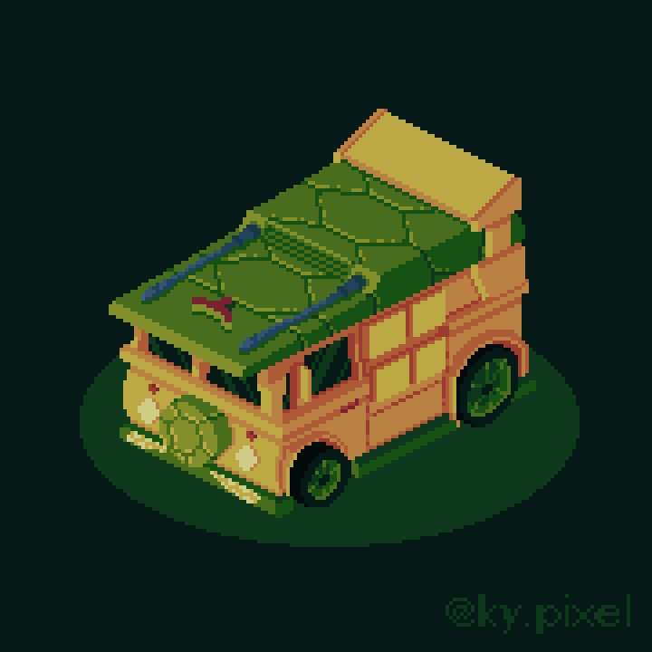 TMNT Party Wagon from Teenage Mutant Ninja Turtles made in isometric pixel art